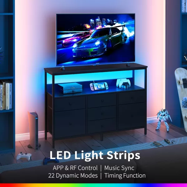 Yoobure TV Stand Dresser for Bedroom 7 Fabric Drawers Entertainment Center LED Dressers with Power Outlets TV Stands for Living Room with Storage Shelf TV Console Entertainment Stand up to 50quot TVBlack