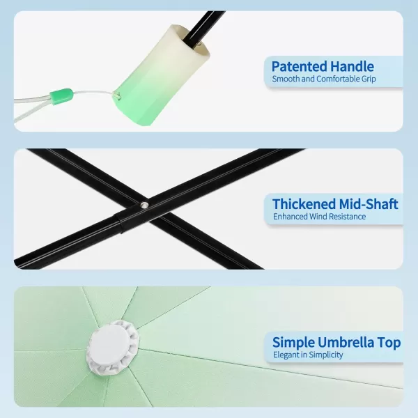 Yoobure Travel Umbrella Windproof Compact Umbrellas for Rain Colorful Sun Umbrella UV Protection Portable Small Umbrella for Backpack Folding UV Blocker Umbrella for Walking Lightweight StrongMint Green