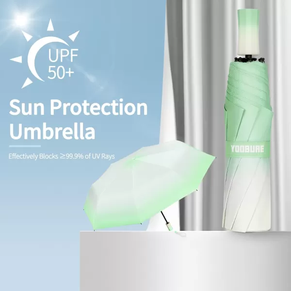 Yoobure Travel Umbrella Windproof Compact Umbrellas for Rain Colorful Sun Umbrella UV Protection Portable Small Umbrella for Backpack Folding UV Blocker Umbrella for Walking Lightweight StrongMint Green