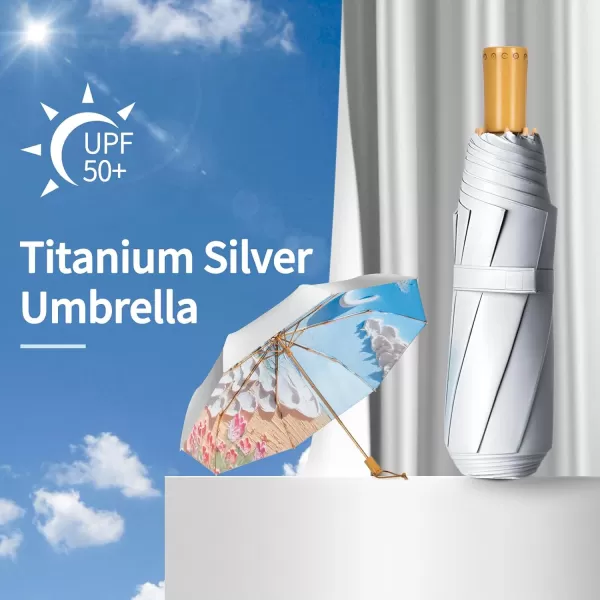 Yoobure Travel Umbrella Windproof Compact Umbrellas for Rain Colorful Sun Umbrella UV Protection Portable Small Umbrella for Backpack Folding UV Blocker Umbrella for Walking Lightweight StrongMoonlight