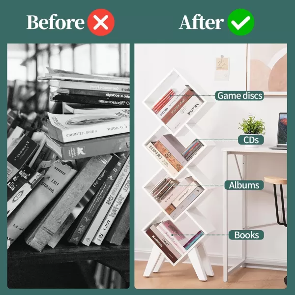 Yoobure White Bookshelf Wood Small Bookcase 4Tier Book Shelf Tall Bookcases Book Organizer Modern Bookshelves Floor Standing for CDsBooks in Small Spaces Living Room Home Office Bedroom