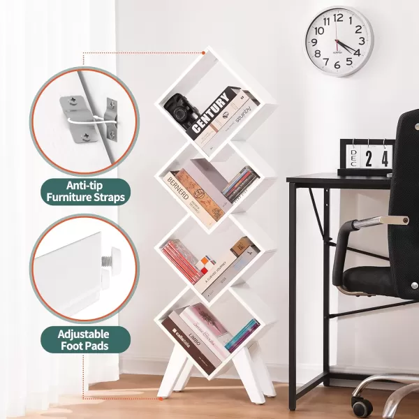 Yoobure White Bookshelf Wood Small Bookcase 4Tier Book Shelf Tall Bookcases Book Organizer Modern Bookshelves Floor Standing for CDsBooks in Small Spaces Living Room Home Office Bedroom