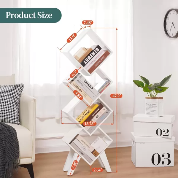 Yoobure White Bookshelf Wood Small Bookcase 4Tier Book Shelf Tall Bookcases Book Organizer Modern Bookshelves Floor Standing for CDsBooks in Small Spaces Living Room Home Office Bedroom
