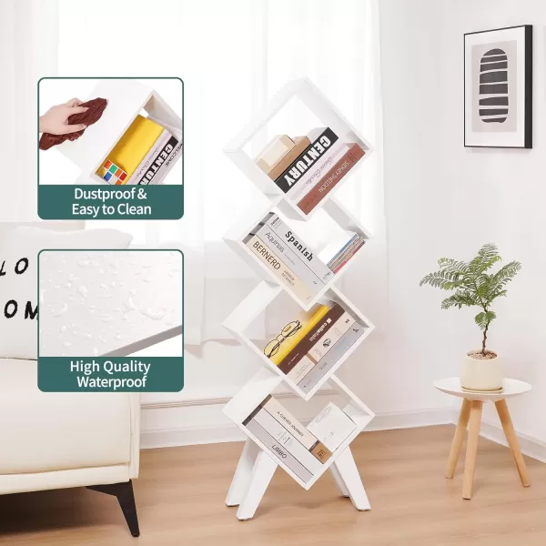 Yoobure White Bookshelf Wood Small Bookcase 4Tier Book Shelf Tall Bookcases Book Organizer Modern Bookshelves Floor Standing for CDsBooks in Small Spaces Living Room Home Office Bedroom