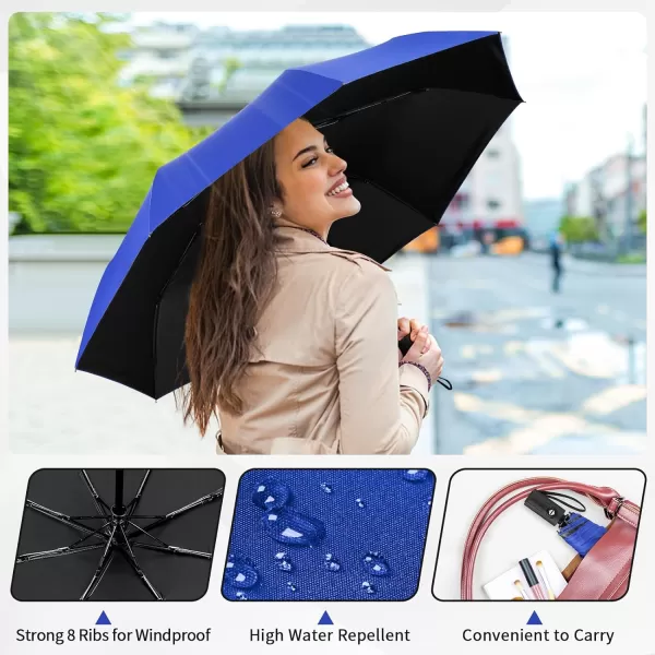 Yoobure Windproof Travel Umbrella Automatic Umbrellas for Rain Portable ampamp Compact Umbrella for Backpack Sun Umbrella for Walking Folding Small Umbrella for Car Lightweight Strong UV ProtectionAutoBlue