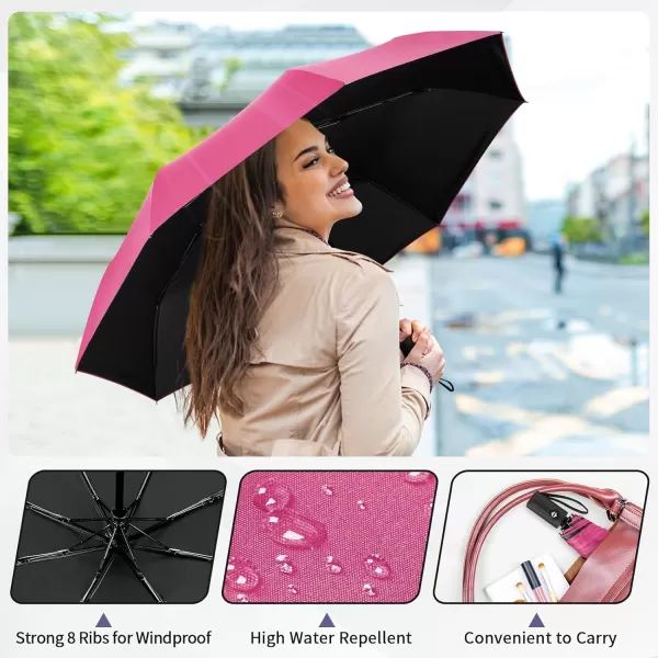 Yoobure Windproof Travel Umbrella Automatic Umbrellas for Rain Portable ampamp Compact Umbrella for Backpack Sun Umbrella for Walking Folding Small Umbrella for Car Lightweight Strong UV ProtectionAutoPink