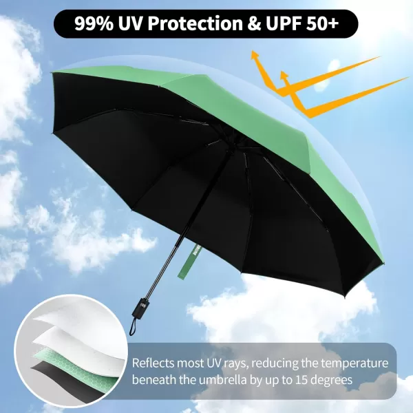 Yoobure Windproof Travel Umbrella Automatic Umbrellas for Rain Portable ampamp Compact Umbrella for Backpack Sun Umbrella for Walking Folding Small Umbrella for Car Lightweight Strong UV ProtectionAutoMint Green