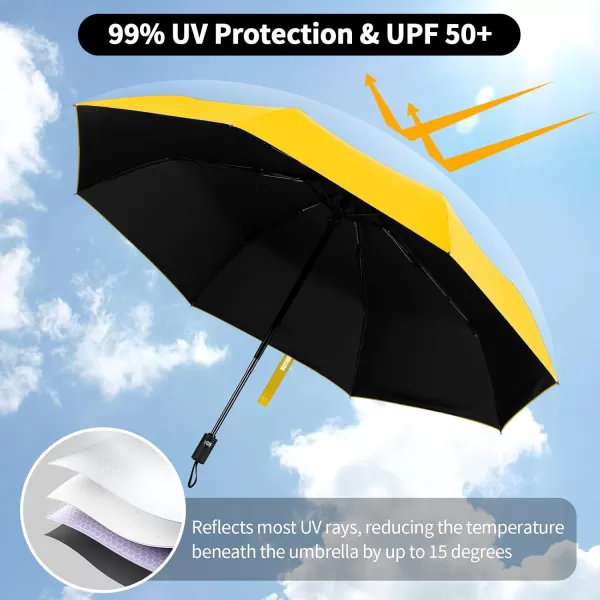 Yoobure Windproof Travel Umbrella Automatic Umbrellas for Rain Portable ampamp Compact Umbrella for Backpack Sun Umbrella for Walking Folding Small Umbrella for Car Lightweight Strong UV ProtectionAutoYellow