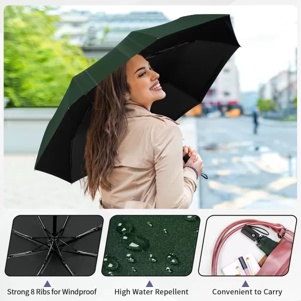 Yoobure Windproof Travel Umbrella Automatic Umbrellas for Rain Portable ampamp Compact Umbrella for Backpack Sun Umbrella for Walking Folding Small Umbrella for Car Lightweight Strong UV ProtectionAutoDark Green