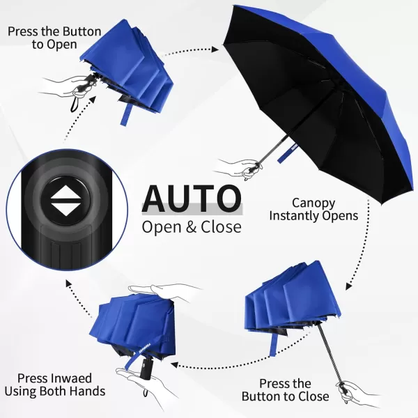 Yoobure Windproof Travel Umbrella Automatic Umbrellas for Rain Portable ampamp Compact Umbrella for Backpack Sun Umbrella for Walking Folding Small Umbrella for Car Lightweight Strong UV ProtectionAutoBlue
