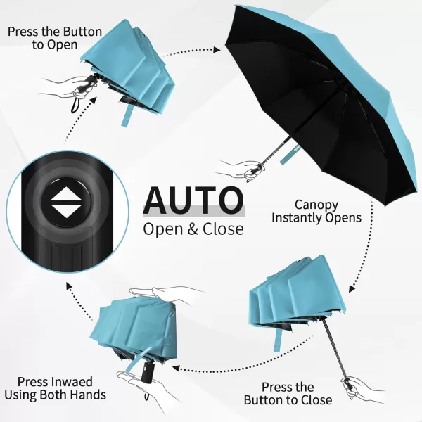 Yoobure Windproof Travel Umbrella Automatic Umbrellas for Rain Portable ampamp Compact Umbrella for Backpack Sun Umbrella for Walking Folding Small Umbrella for Car Lightweight Strong UV ProtectionAutoSky Blue