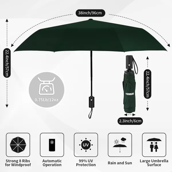 Yoobure Windproof Travel Umbrella Automatic Umbrellas for Rain Portable ampamp Compact Umbrella for Backpack Sun Umbrella for Walking Folding Small Umbrella for Car Lightweight Strong UV ProtectionAutoDark Green