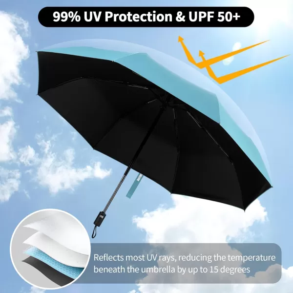 Yoobure Windproof Travel Umbrella Automatic Umbrellas for Rain Portable ampamp Compact Umbrella for Backpack Sun Umbrella for Walking Folding Small Umbrella for Car Lightweight Strong UV ProtectionAutoSky Blue