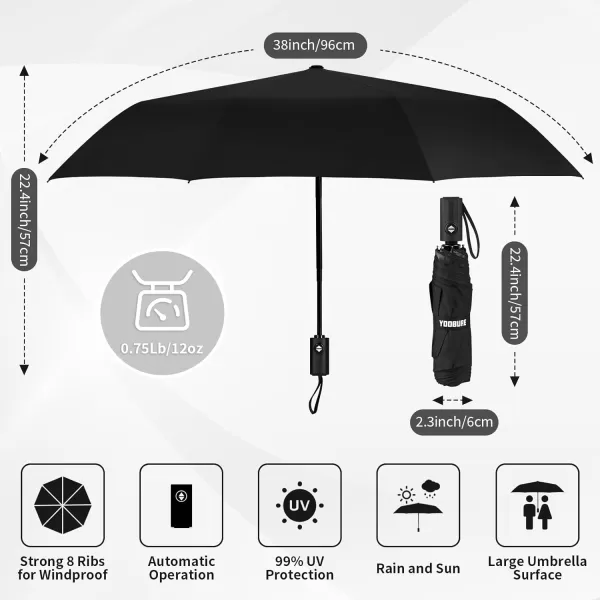 Yoobure Windproof Travel Umbrella Automatic Umbrellas for Rain Portable ampamp Compact Umbrella for Backpack Sun Umbrella for Walking Folding Small Umbrella for Car Lightweight Strong UV ProtectionAutoBlack