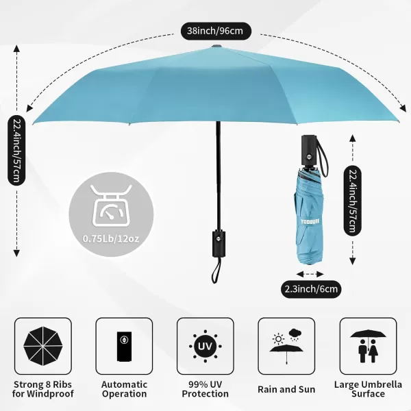 Yoobure Windproof Travel Umbrella Automatic Umbrellas for Rain Portable ampamp Compact Umbrella for Backpack Sun Umbrella for Walking Folding Small Umbrella for Car Lightweight Strong UV ProtectionAutoSky Blue