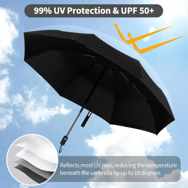 Yoobure Windproof Travel Umbrella Automatic Umbrellas for Rain Portable ampamp Compact Umbrella for Backpack Sun Umbrella for Walking Folding Small Umbrella for Car Lightweight Strong UV ProtectionAutoBlack