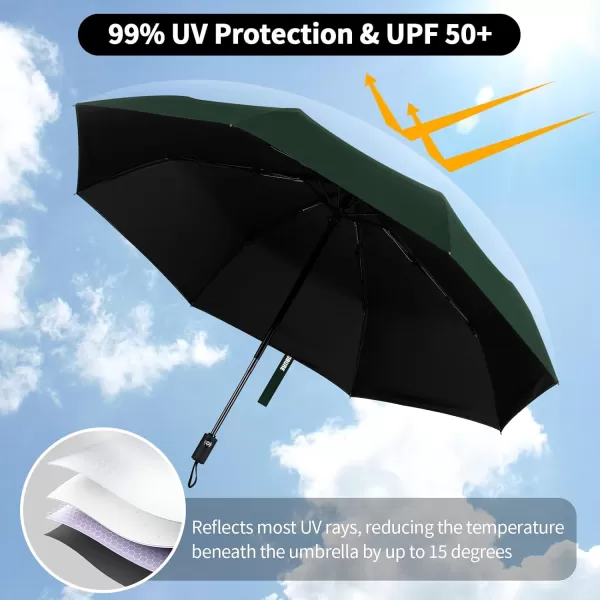 Yoobure Windproof Travel Umbrella Automatic Umbrellas for Rain Portable ampamp Compact Umbrella for Backpack Sun Umbrella for Walking Folding Small Umbrella for Car Lightweight Strong UV ProtectionAutoDark Green