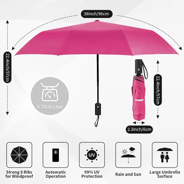 Yoobure Windproof Travel Umbrella Automatic Umbrellas for Rain Portable ampamp Compact Umbrella for Backpack Sun Umbrella for Walking Folding Small Umbrella for Car Lightweight Strong UV ProtectionAutoPink