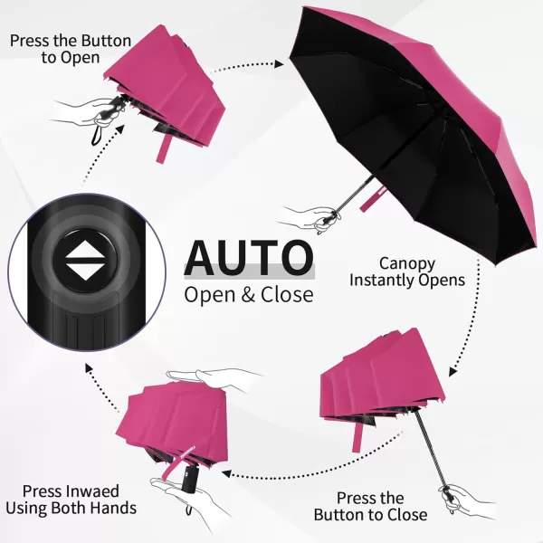 Yoobure Windproof Travel Umbrella Automatic Umbrellas for Rain Portable ampamp Compact Umbrella for Backpack Sun Umbrella for Walking Folding Small Umbrella for Car Lightweight Strong UV ProtectionAutoPink
