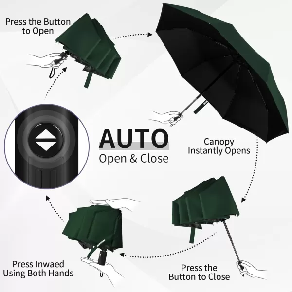 Yoobure Windproof Travel Umbrella Automatic Umbrellas for Rain Portable ampamp Compact Umbrella for Backpack Sun Umbrella for Walking Folding Small Umbrella for Car Lightweight Strong UV ProtectionAutoDark Green