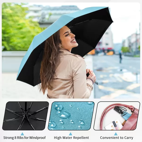 Yoobure Windproof Travel Umbrella Automatic Umbrellas for Rain Portable ampamp Compact Umbrella for Backpack Sun Umbrella for Walking Folding Small Umbrella for Car Lightweight Strong UV ProtectionAutoSky Blue