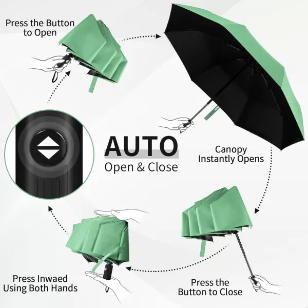 Yoobure Windproof Travel Umbrella Automatic Umbrellas for Rain Portable ampamp Compact Umbrella for Backpack Sun Umbrella for Walking Folding Small Umbrella for Car Lightweight Strong UV ProtectionAutoMint Green