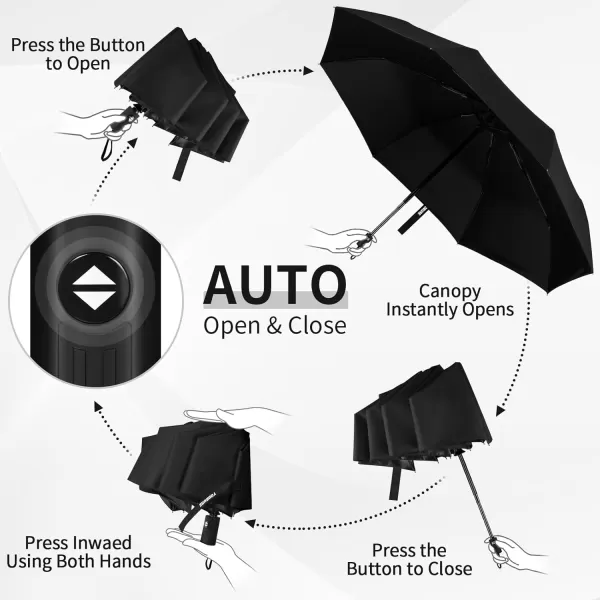 Yoobure Windproof Travel Umbrella Automatic Umbrellas for Rain Portable ampamp Compact Umbrella for Backpack Sun Umbrella for Walking Folding Small Umbrella for Car Lightweight Strong UV ProtectionAutoBlack