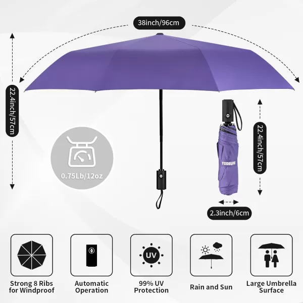 Yoobure Windproof Travel Umbrella Automatic Umbrellas for Rain Portable ampamp Compact Umbrella for Backpack Sun Umbrella for Walking Folding Small Umbrella for Car Lightweight Strong UV ProtectionAutoPurple