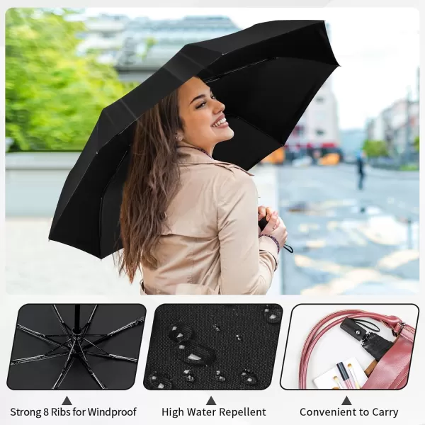 Yoobure Windproof Travel Umbrella Automatic Umbrellas for Rain Portable ampamp Compact Umbrella for Backpack Sun Umbrella for Walking Folding Small Umbrella for Car Lightweight Strong UV ProtectionAutoBlack