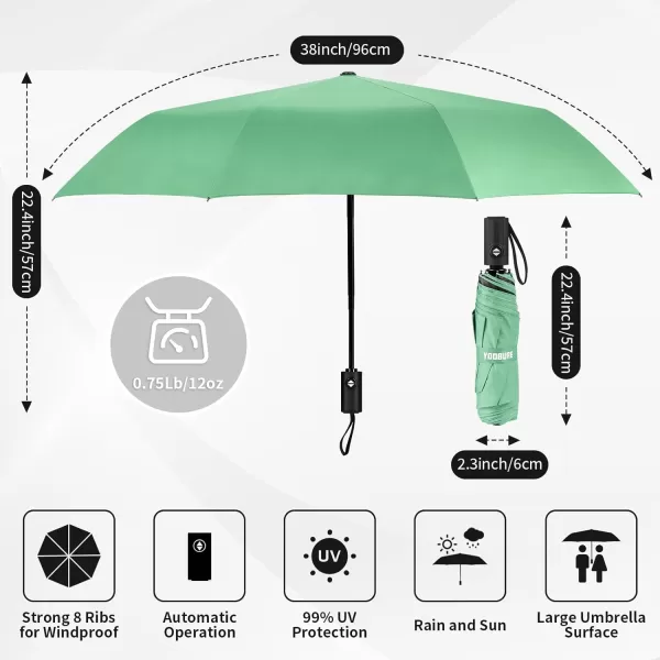 Yoobure Windproof Travel Umbrella Automatic Umbrellas for Rain Portable ampamp Compact Umbrella for Backpack Sun Umbrella for Walking Folding Small Umbrella for Car Lightweight Strong UV ProtectionAutoMint Green