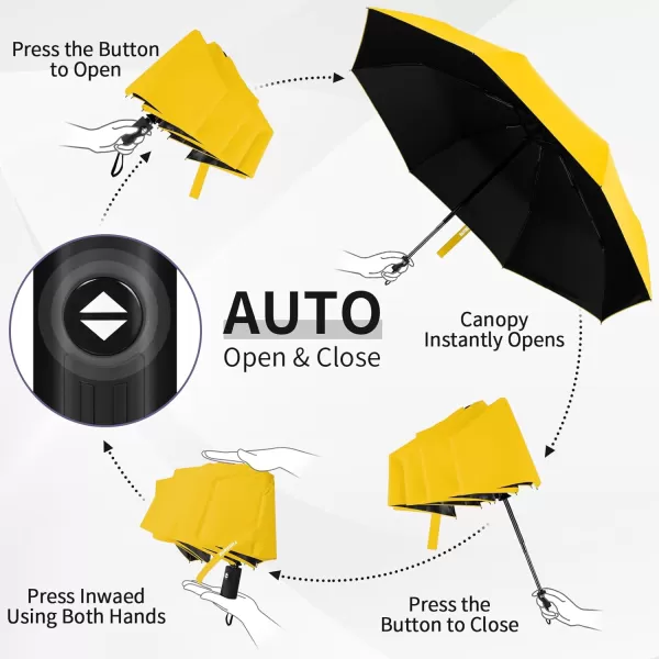 Yoobure Windproof Travel Umbrella Automatic Umbrellas for Rain Portable ampamp Compact Umbrella for Backpack Sun Umbrella for Walking Folding Small Umbrella for Car Lightweight Strong UV ProtectionAutoYellow