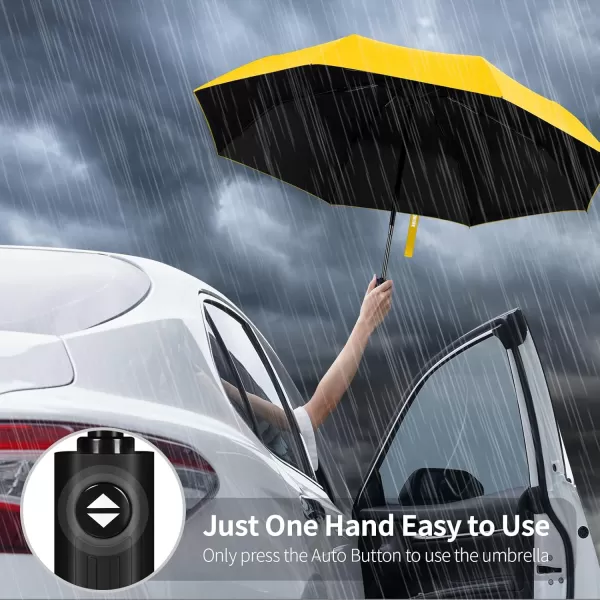 Yoobure Windproof Travel Umbrella Automatic Umbrellas for Rain Portable ampamp Compact Umbrella for Backpack Sun Umbrella for Walking Folding Small Umbrella for Car Lightweight Strong UV ProtectionAutoYellow