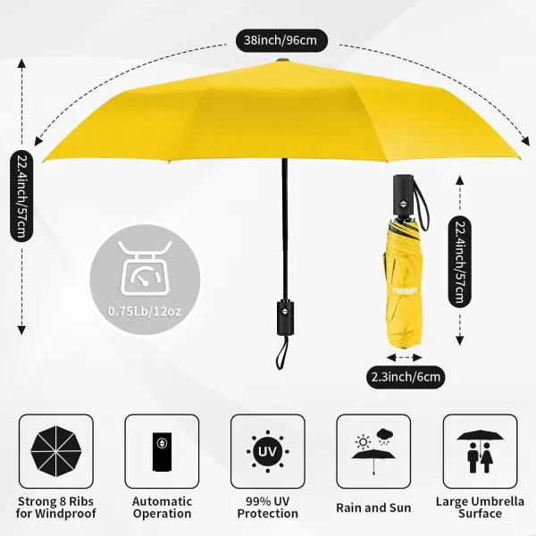 Yoobure Windproof Travel Umbrella Automatic Umbrellas for Rain Portable ampamp Compact Umbrella for Backpack Sun Umbrella for Walking Folding Small Umbrella for Car Lightweight Strong UV ProtectionAutoYellow