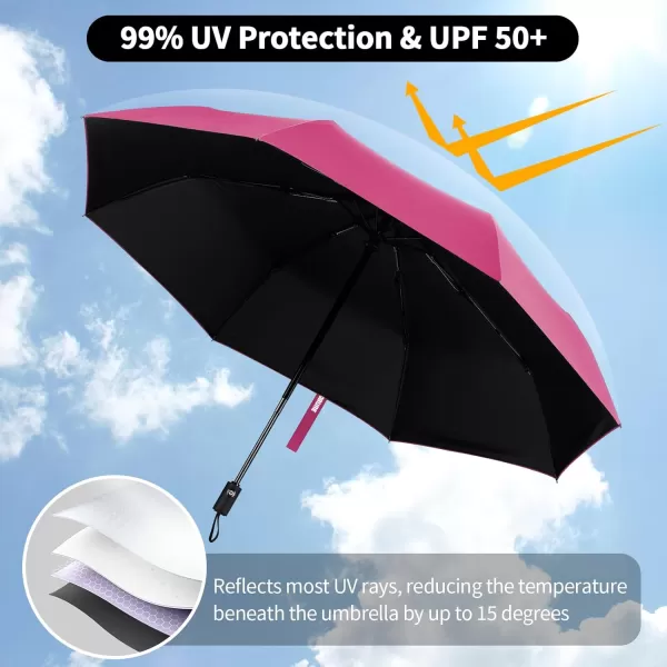 Yoobure Windproof Travel Umbrella Automatic Umbrellas for Rain Portable ampamp Compact Umbrella for Backpack Sun Umbrella for Walking Folding Small Umbrella for Car Lightweight Strong UV ProtectionAutoPink