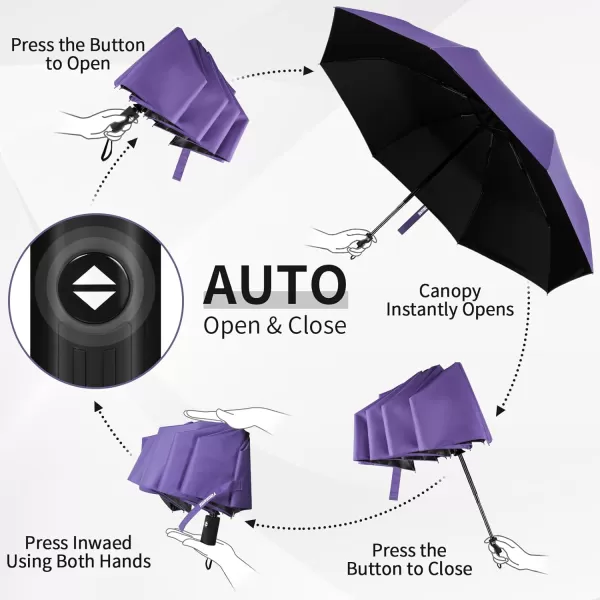 Yoobure Windproof Travel Umbrella Automatic Umbrellas for Rain Portable ampamp Compact Umbrella for Backpack Sun Umbrella for Walking Folding Small Umbrella for Car Lightweight Strong UV ProtectionAutoPurple