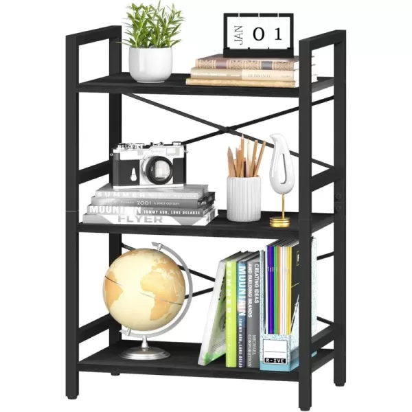 Yoobure 4 Tier Bookshelf  Small Book Shelf Industrial Bookcase Narrow Book Case Book Storage Organizer for CDMovieBook Bookshelves for Bedroom Office Living Room Berry BrownBlack