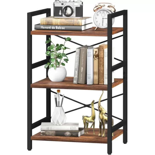 Yoobure 4 Tier Bookshelf  Small Book Shelf Industrial Bookcase Narrow Book Case Book Storage Organizer for CDMovieBook Bookshelves for Bedroom Office Living Room Berry BrownBerry Brown