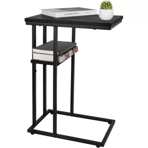 Yoobure C Shaped EndSide Table for Couch and Bed Small Spaces Living Room Bedroom Rustic Snack TableBlack