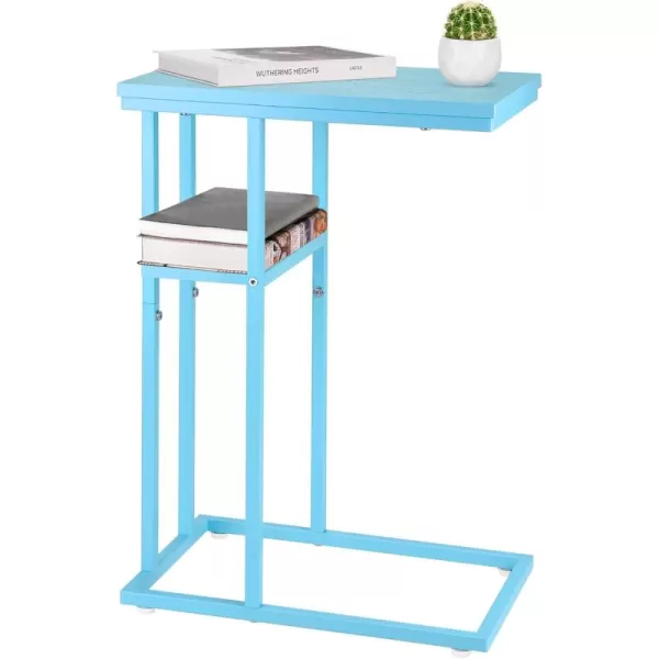 Yoobure C Shaped EndSide Table for Couch and Bed Small Spaces Living Room Bedroom Rustic Snack TableBlue
