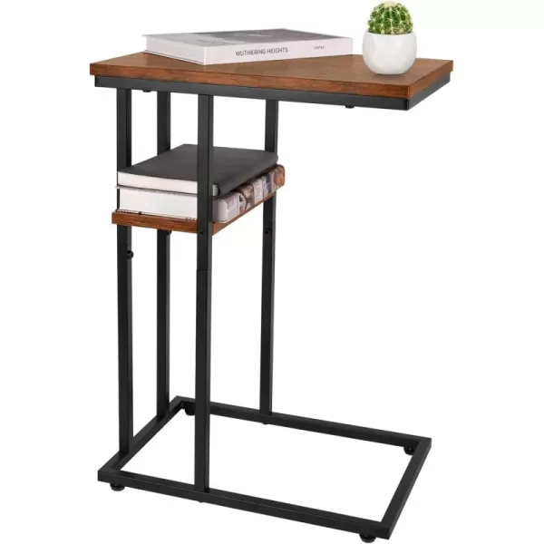 Yoobure C Shaped EndSide Table for Couch and Bed Small Spaces Living Room Bedroom Rustic Snack TableBrown
