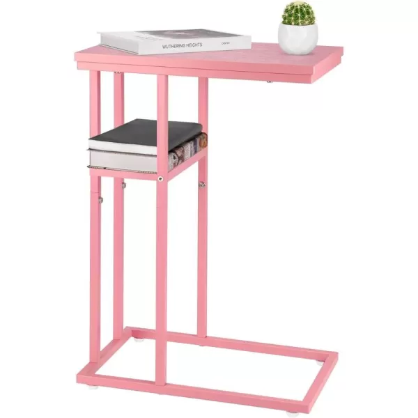 Yoobure C Shaped EndSide Table for Couch and Bed Small Spaces Living Room Bedroom Rustic Snack TablePink