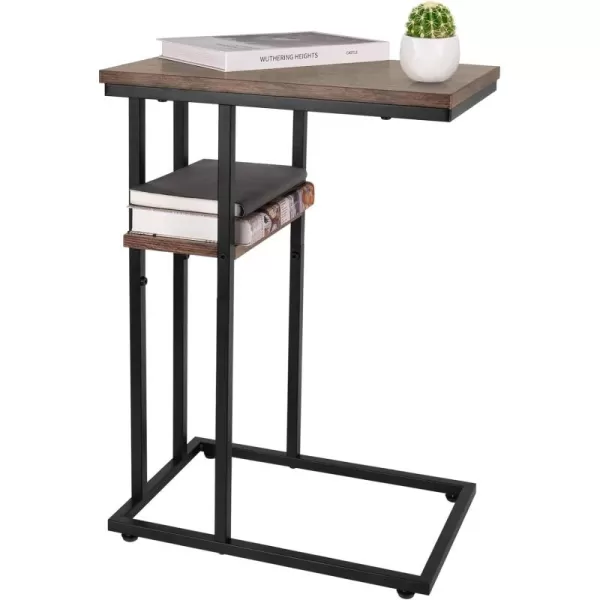 Yoobure C Shaped EndSide Table for Couch and Bed Small Spaces Living Room Bedroom Rustic Snack TableRetro Brown