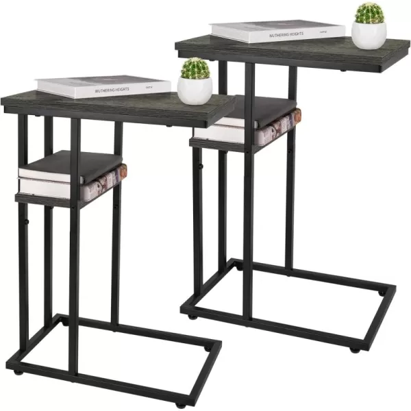 Yoobure C Table End Table Set of 2 Side Tables Living Room C Shaped Side Table Couch Tables That Slide Under Couch Table with Metal Frame Rustic Snack Table for BedroomSmall Spaces Large DesktopCharcoal Gray