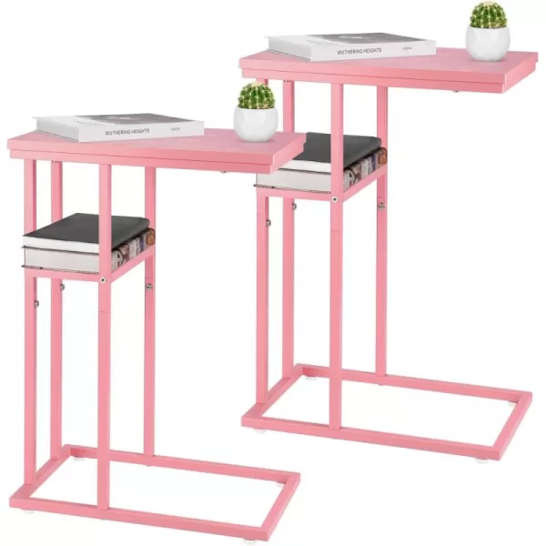 Yoobure C Table End Table Set of 2 Side Tables Living Room C Shaped Side Table Couch Tables That Slide Under Couch Table with Metal Frame Rustic Snack Table for BedroomSmall Spaces Large DesktopPink
