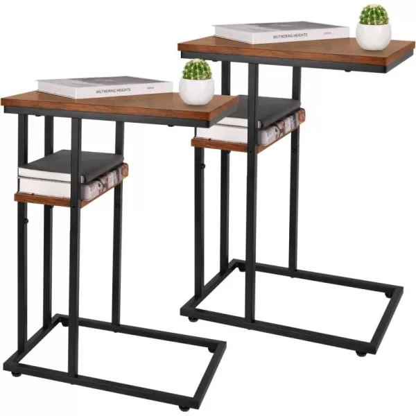Yoobure C Table End Table Set of 2 Side Tables Living Room C Shaped Side Table Couch Tables That Slide Under Couch Table with Metal Frame Rustic Snack Table for BedroomSmall Spaces Large DesktopBerry Brown