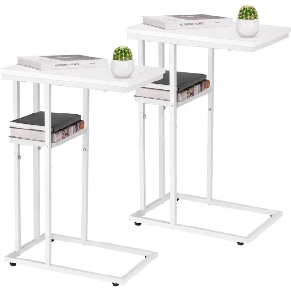 Yoobure C Table End Table Set of 2 Side Tables Living Room C Shaped Side Table Couch Tables That Slide Under Couch Table with Metal Frame Rustic Snack Table for BedroomSmall Spaces Large DesktopWhite
