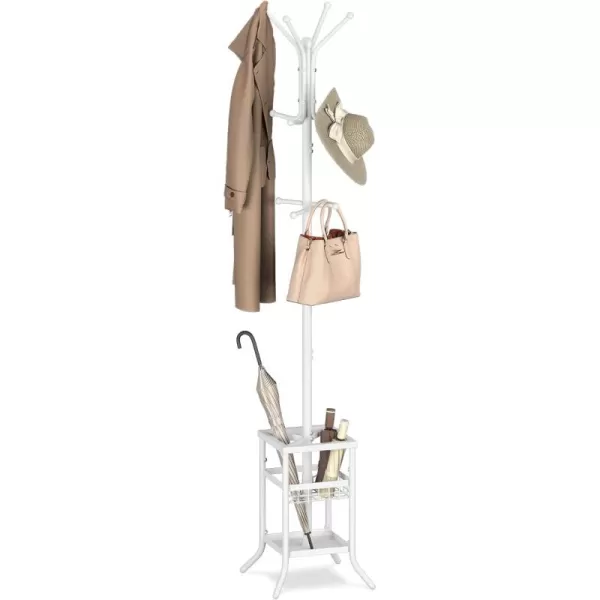 Yoobure Coat Rack Freestanding Coat Tree with Umbrella Holder Metal Coat Rack Stand with 12 Hooks Modern Coat Hanger Stand for Entryway Purse Rack Hat Rack Stand for Living Room Bedroom OfficeWhite