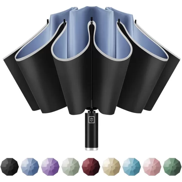 Yoobure Inverted Travel Umbrella Automatic Umbrellas for Rain Windproof Compact Umbrella with Reflective Stripe Folding Sun Umbrella UV Umbrella Portable Large Umbrella for Backpack LightweightBlue