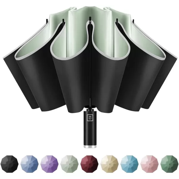 Yoobure Inverted Travel Umbrella Automatic Umbrellas for Rain Windproof Compact Umbrella with Reflective Stripe Folding Sun Umbrella UV Umbrella Portable Large Umbrella for Backpack LightweightMint Green