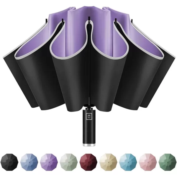 Yoobure Inverted Travel Umbrella Automatic Umbrellas for Rain Windproof Compact Umbrella with Reflective Stripe Folding Sun Umbrella UV Umbrella Portable Large Umbrella for Backpack LightweightPurple